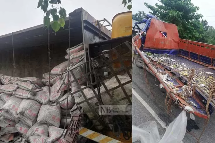সিমেন্টবাহী ট্রাকের সঙ্গে আমবাহী ট্রাকের সংঘর্ষ, নিহত ২
