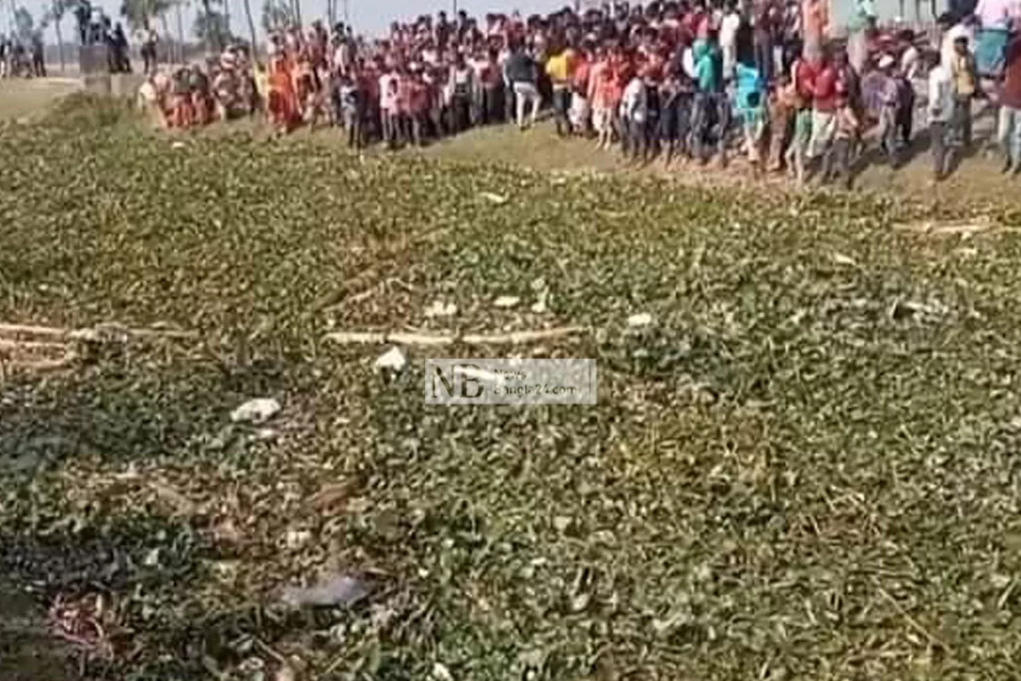 কচুরিপানায় আটকে ছিল মরদেহটি 