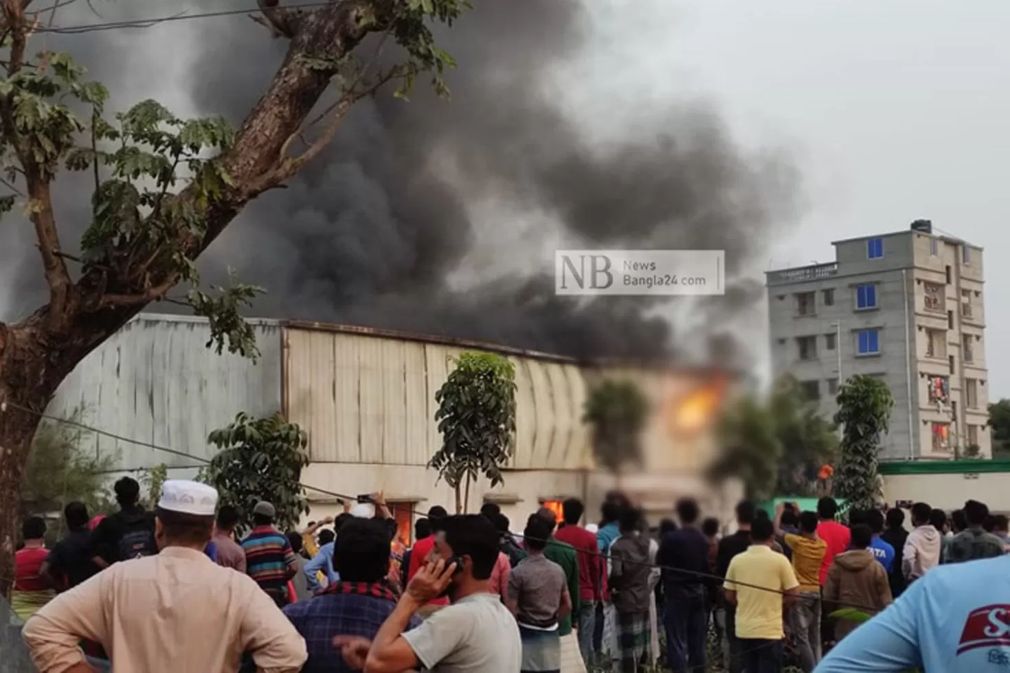 আশুলিয়ায় পুড়ছে জুতার কারখানা