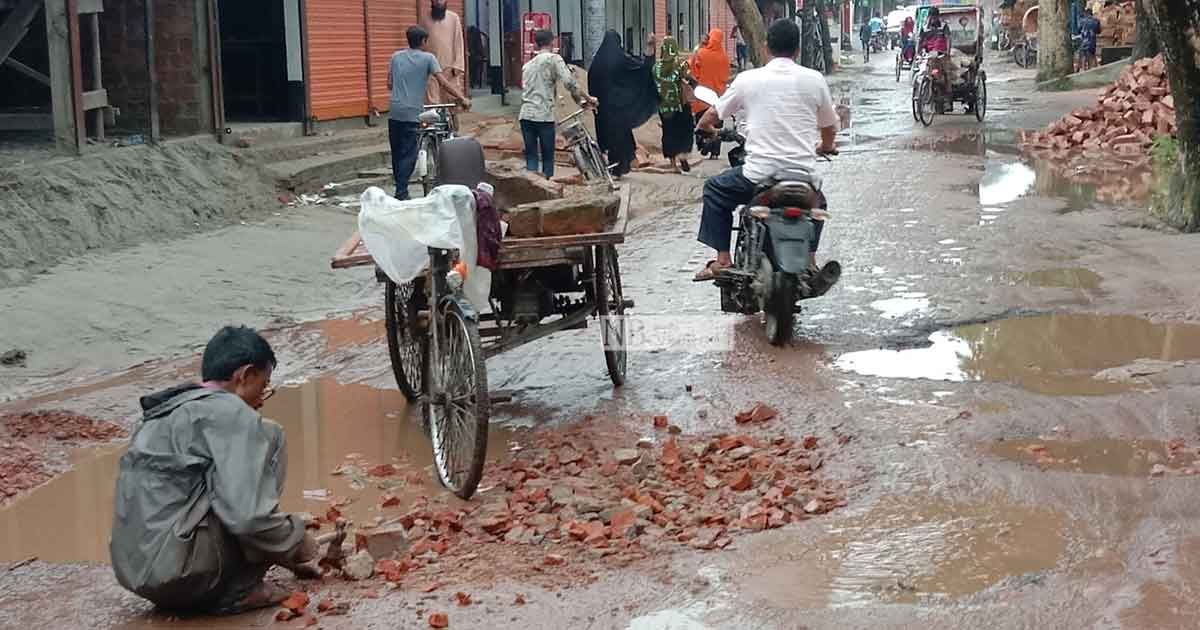 স্বেচ্ছাশ্রমে রাস্তা মেরামত ভ্যানচালকের