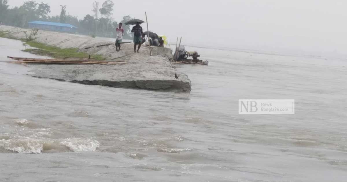 উজানের ঢলে তিস্তার বাঁধে ধস, চরাঞ্চল প্লাবিত