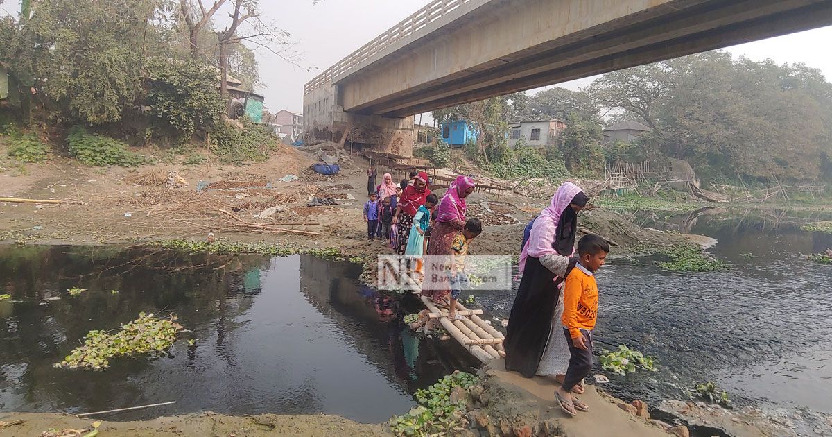 উঁচু মই বেয়ে উঠতে হয় সেতুতে