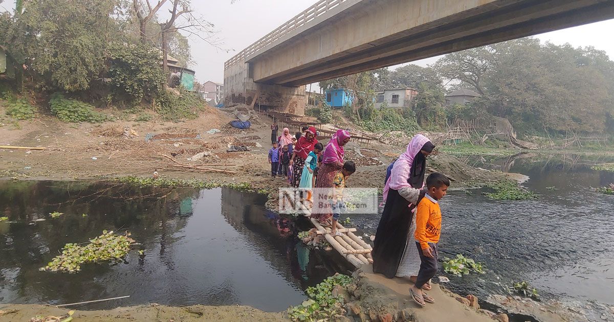 উঁচু মই বেয়ে উঠতে হয় সেতুতে