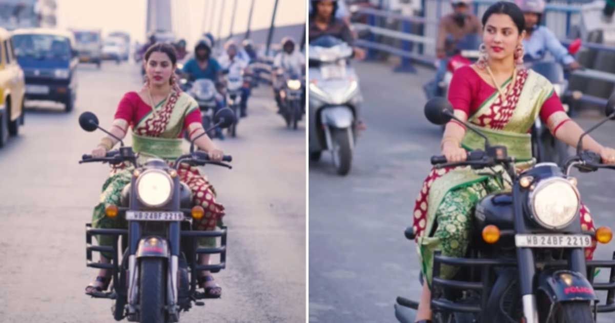 বেনারসি-শাড়ি-পরে-বাইক-চালিয়ে-কোথায়-চললেন-নায়িকা-ঋত্বিকা