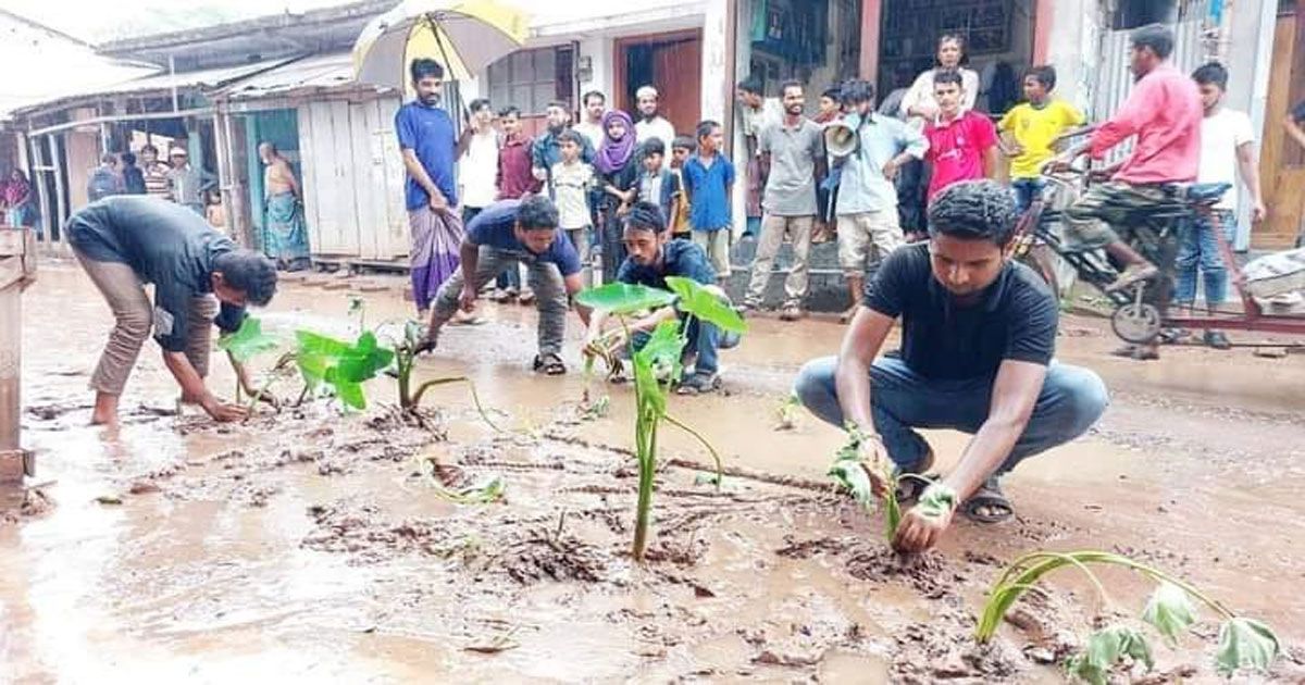 এবড়োখেবড়ো-সড়কে-কচুগাছ-লাগিয়ে-প্রতিবাদ