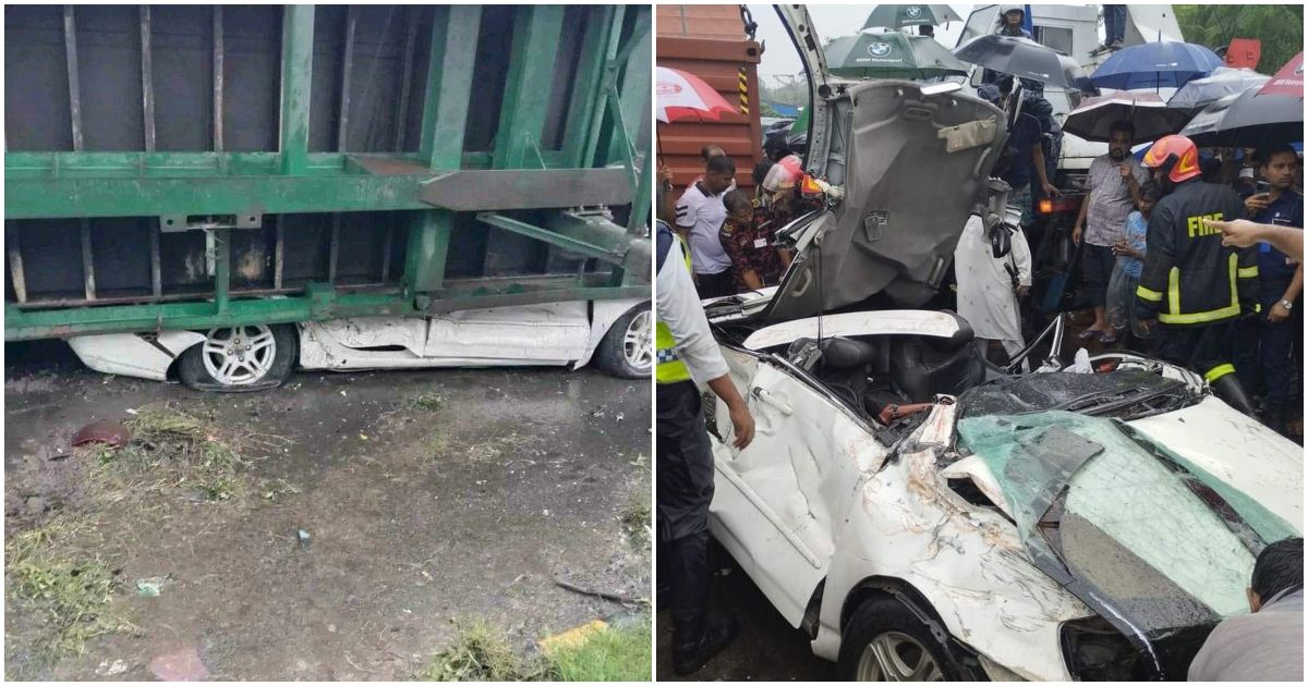 লরি-উল্টে-চাপা-পড়ল-কার-সৌভাগ্যক্রমে-বেঁচে-গেছেন-সবাই-