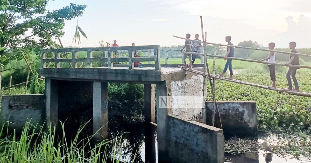 ব্রিজে উঠতে বাঁশের সাঁকো