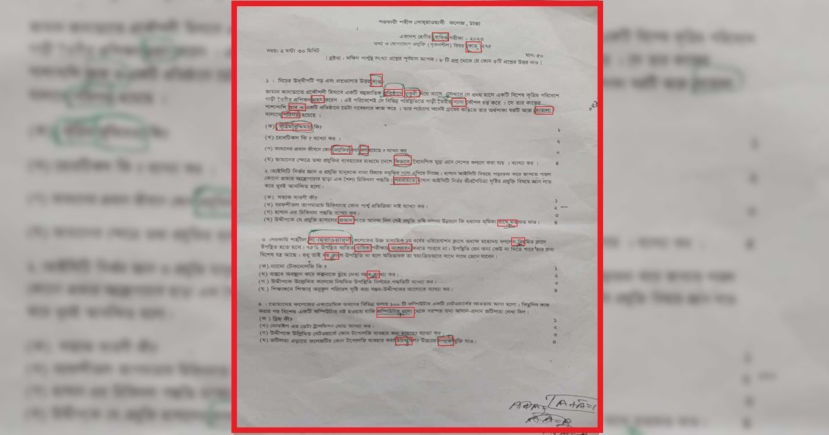 সোহরাওয়ার্দী কলেজের এক প্রশ্নপত্রে ৬১ ভুল