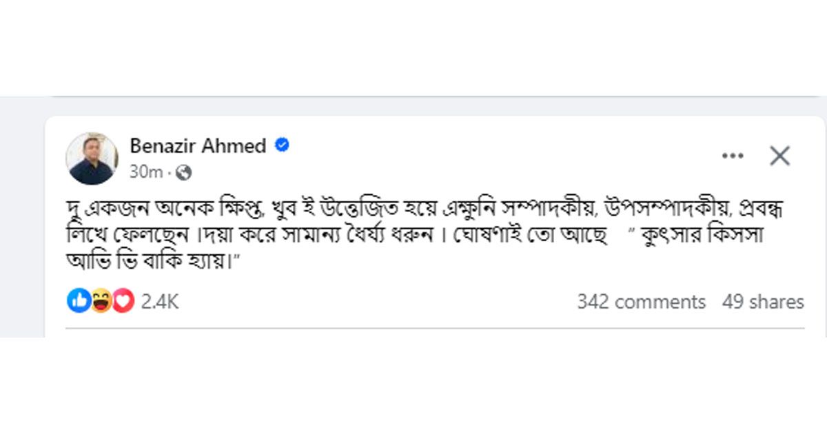 দয়া করে সামান্য ধৈর্য ধরুন: বেনজীর আহমেদ 
