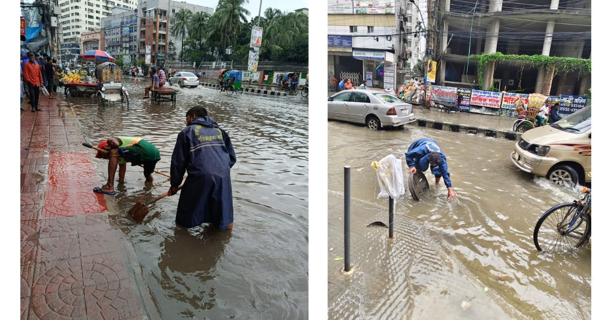বজ্রসহ মুষলধারার বৃষ্টিপাতে সৃষ্ট অস্থায়ী জলাবদ্ধতা নিরসনে কাজ করছে ঢাকা দক্ষিণ সিটি কর্পোরেশন