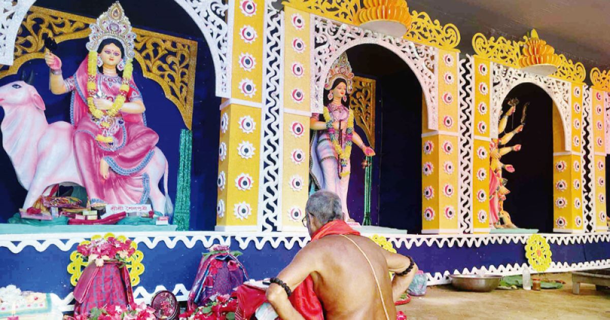 শ্রীমঙ্গলে দেশের একমাত্র আগাম দুর্গাপূজা শুরু মঙ্গলচণ্ডী মন্দিরে