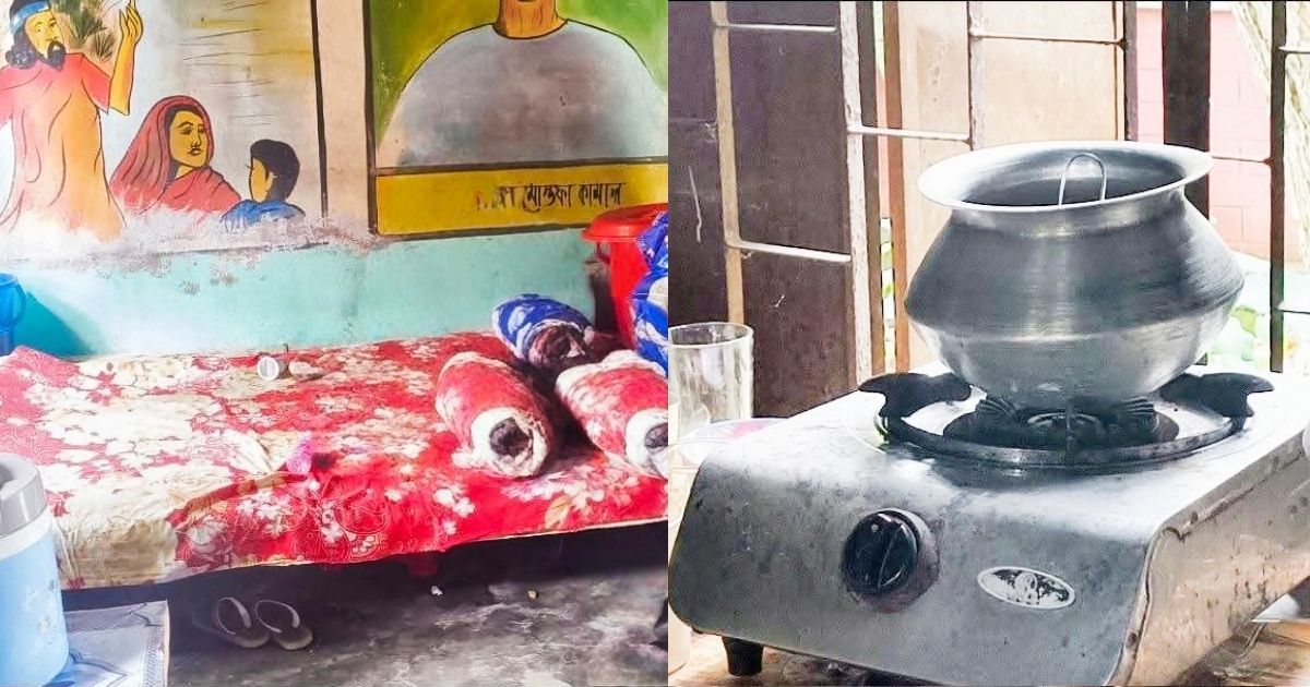 পাঠশালা এখন রান্নাশালা, ক্লাসরুমে প্রধান শিক্ষকের সংসার