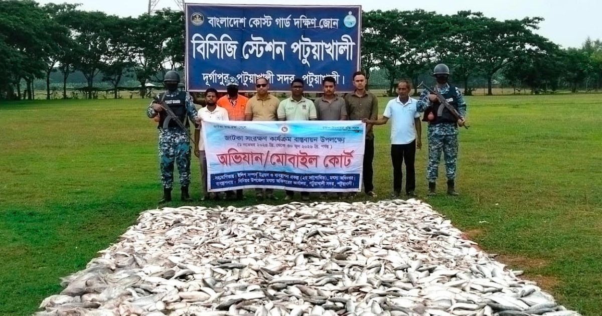 পটুয়াখালীতে ১৪ লক্ষ টাকা মূল্যের জাটকা ও সামুদ্রিক মাছ জব্দ, আটক ৩