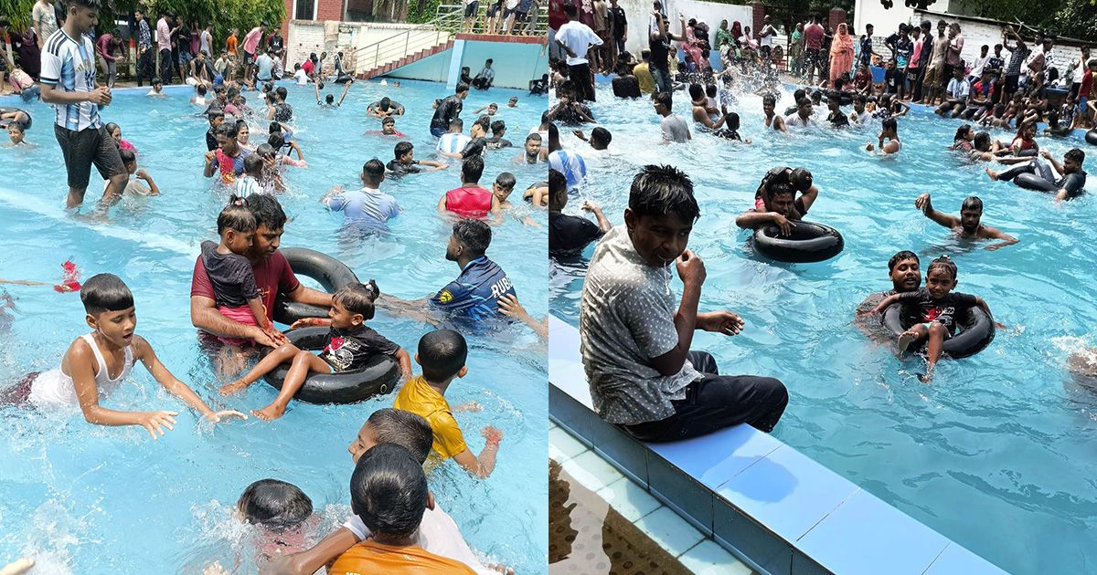 গাজীপুরে গরমের তীব্রতা, স্বস্তির খুঁজে সুইমিং পুলে মানুষের ভীড়