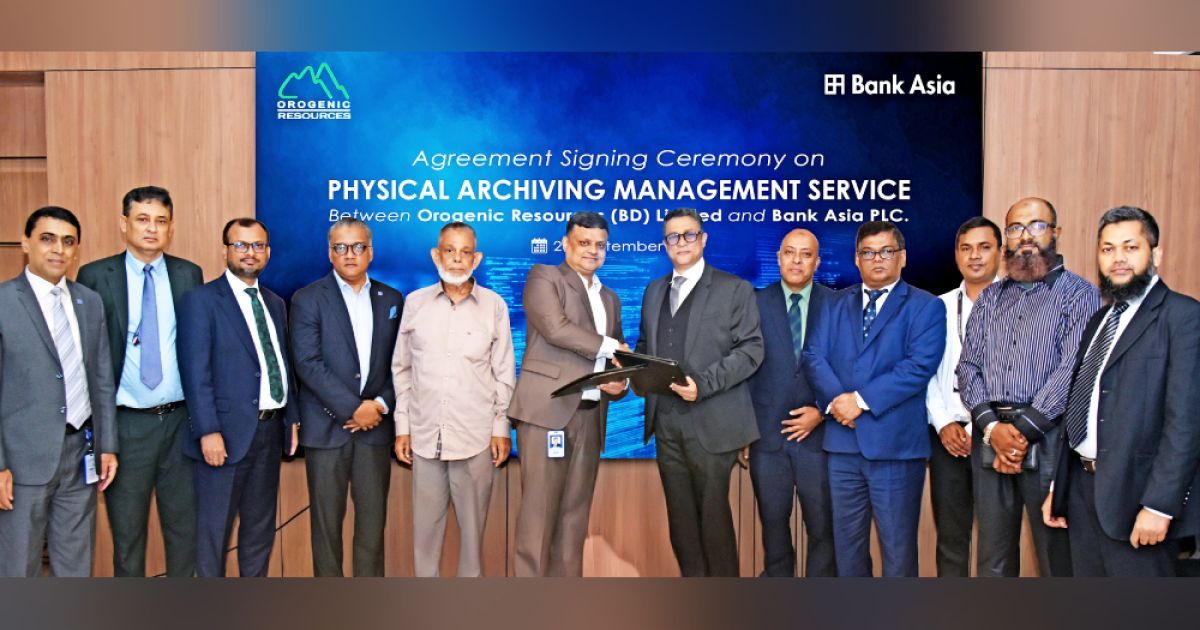 নথি সংরক্ষণ ও ব্যবস্থাপনা সেবা নিশ্চিতে অরোজেনিক রিসোর্সেস-এর সাথে ব্যাংক এশিয়ার চুক্তি স্বাক্ষর